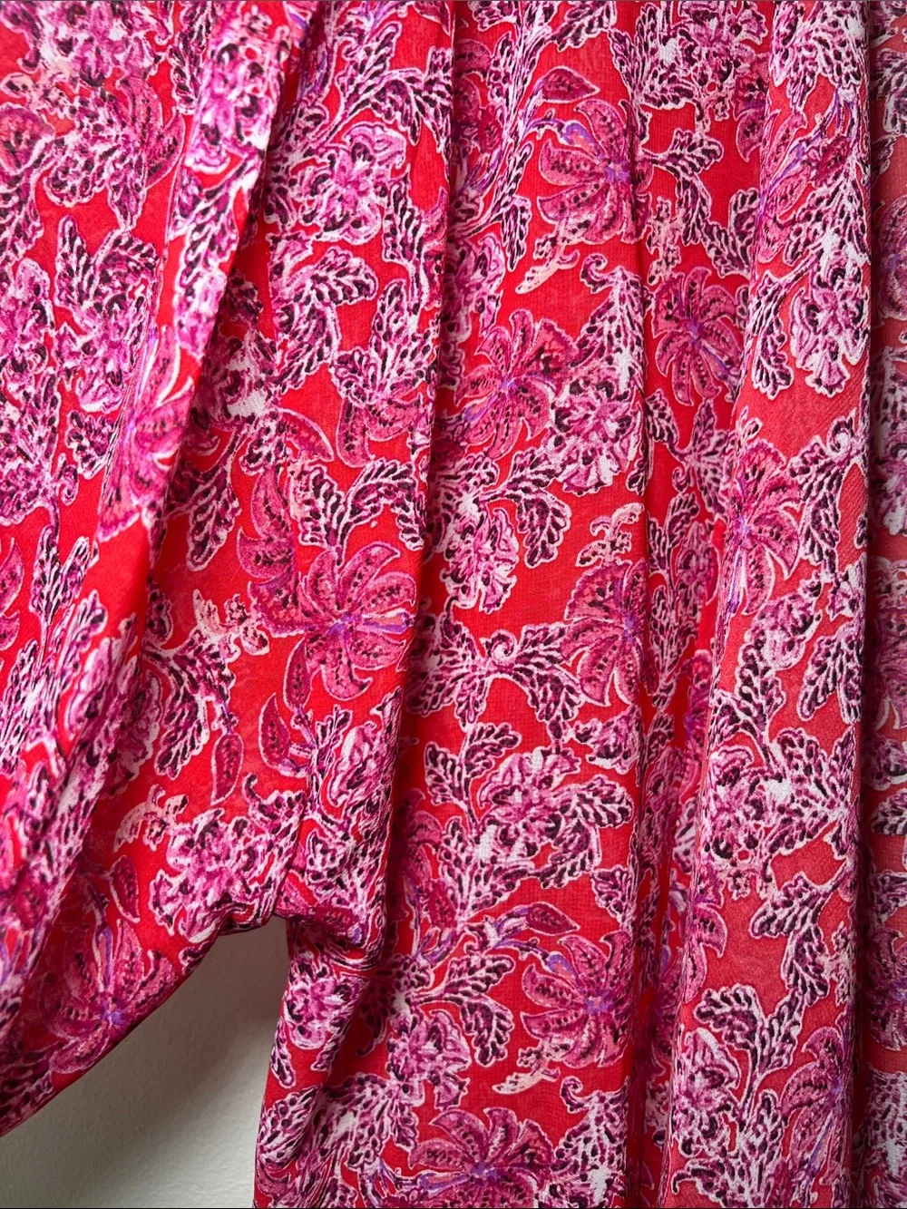 LuLaRoe Red & Pink Floral Fringe Kimono - Picture 2 of 4